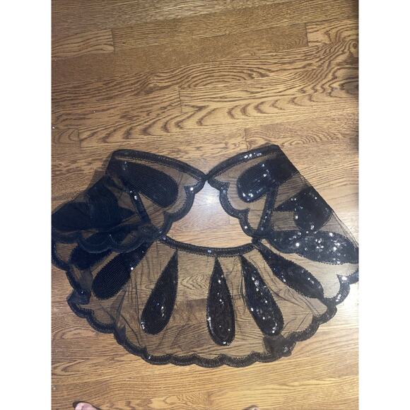 Vintage Sequin Black Poncho Butterfly Teardrop Womens Cropped Art Deco Scalloped - Picture 3 of 16
